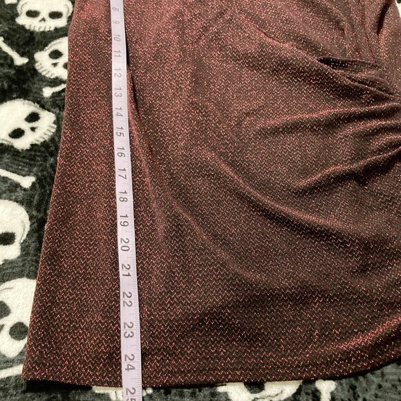 JESSICA Sparkly metallic dark red black short-sleeve draped top ~ LARGE XL shirt - Picture 8 of 13